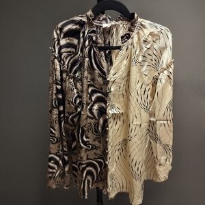 entro Two-Tone Brown and Cream Printed Blouse
